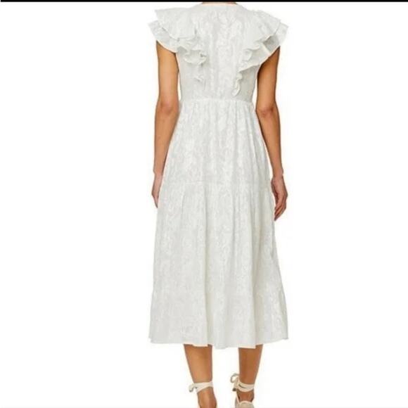 Roller Rabbit White Ondine Lurex V-Neck Cap Ruffle Sleeve A-Line Midi Dress - Picture 5 of 11